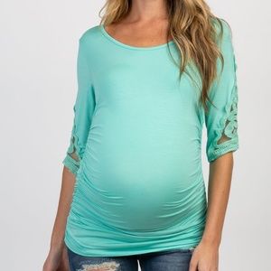PinkBlush Mint Crochet Sleeve Maternity Top